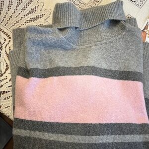 Talbots Gray and Pink Striped Turtleneck Sweater